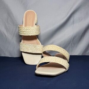 Joie Niki Slide Sandals Womens 7 Natural Beige Braided Woven Block Heel